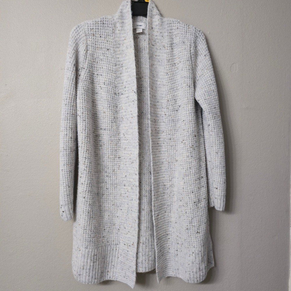 Old Navy Womens Gray Waffle Knit Open Front Longline Cardigan Sweater Small
